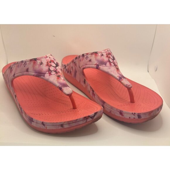 Crocs pink platform floral sandal flip flop comfort 11 - Picture 1 of 7